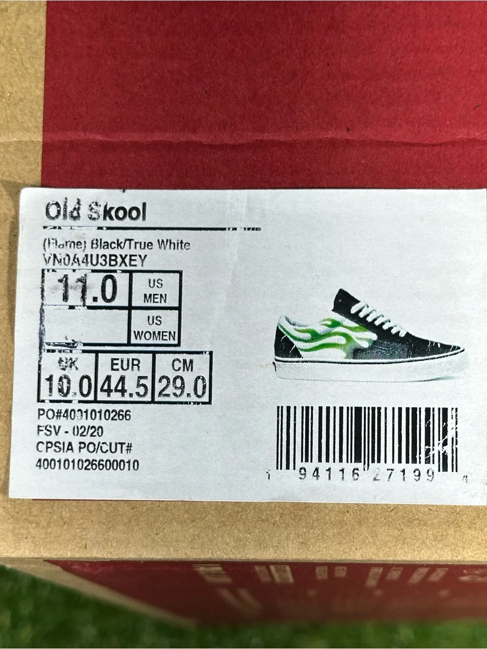 Vans Old Skool Flame, Black/ Neon Green Flame, Men’s 6, 11, 11.5 , VN0A4U3BXEY